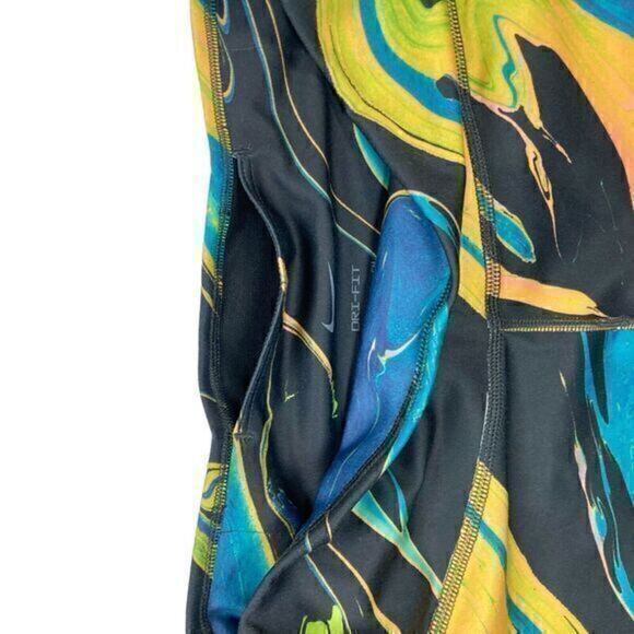 Nike Dri Fit Shorts Womens Small Black Blue Tight Fit Running Pull On Bike Short - Picture 4 of 12